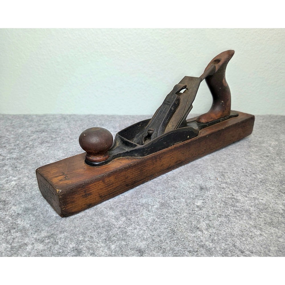 Vintage Transitional Wood Jack Plane Antique Woodworking Tool Stamped AL